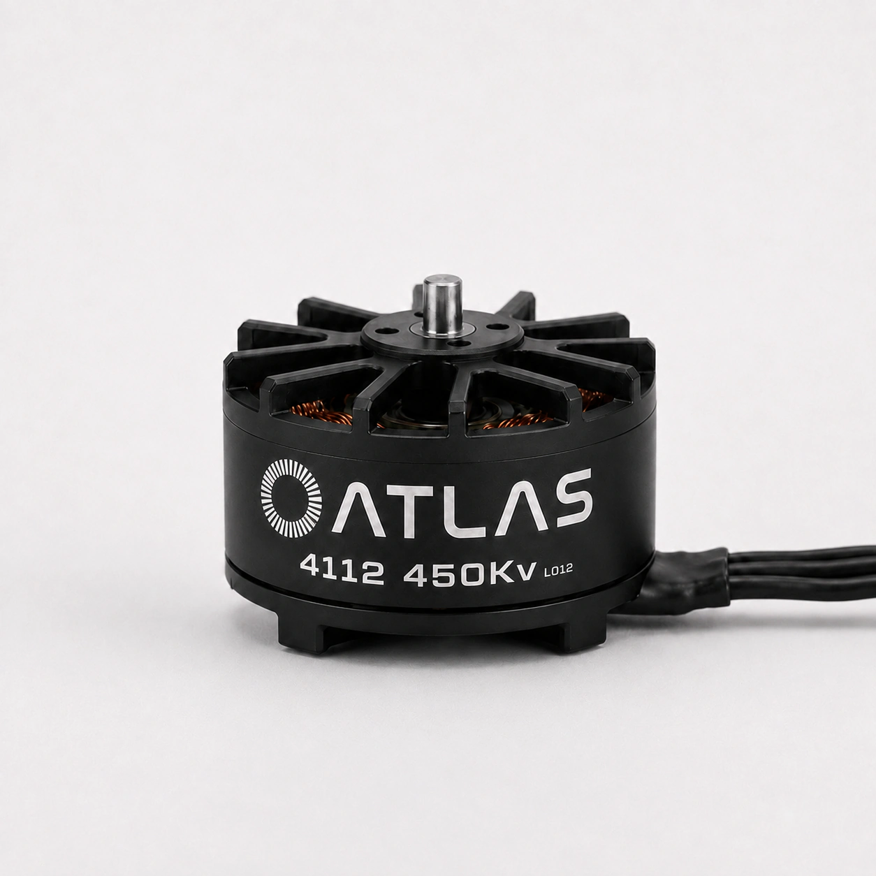 Atlas 4112 450KV brushless motor with short shaft in a front studio view